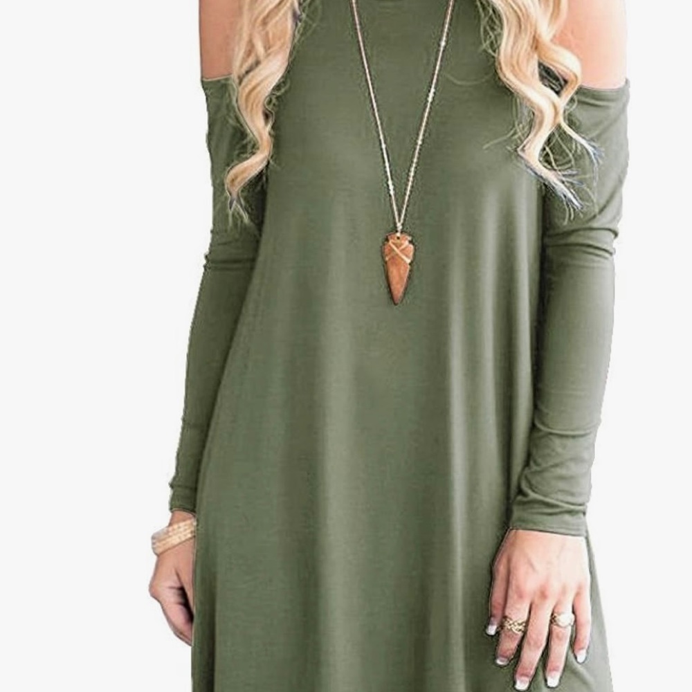 NWT Neliuya XL Long Sleeve Stretchy 95%Rayon Sage Green Soft cold shoulder Dress